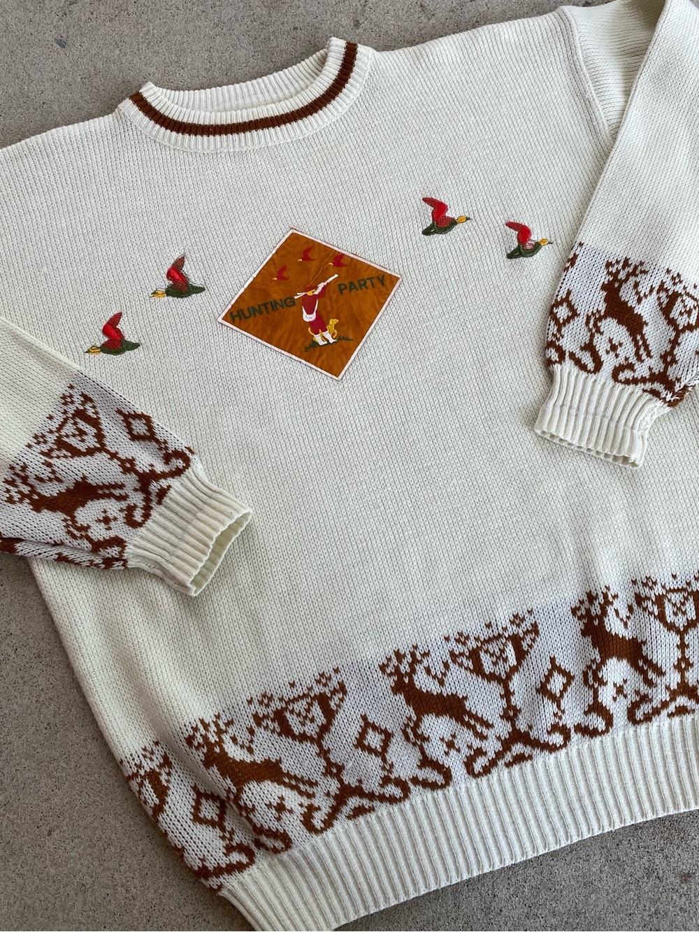 Vintage 90s Cream Hunting Knit Sweater